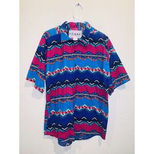 Vintage 1980s Frank Aztec Shirt Medium Colorful Crazy